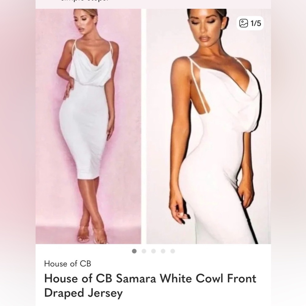 House of CB White Cowl-Front Midi Dress